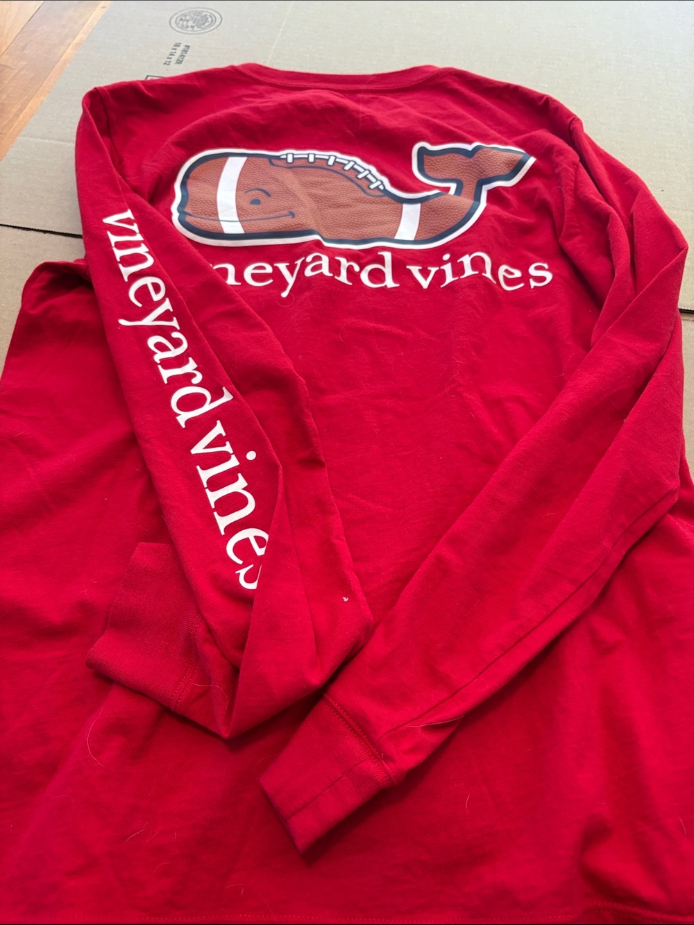 Vineyard Vines Red Long Sleeve Whale-Football Graphic Tee